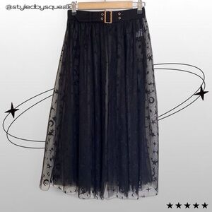 Louis Yao Sheer Sun Moon Belted Layered Midi Skirt Overskirt Small